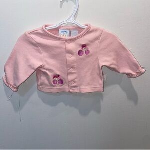 5/$15 Authentic Baby Pink Cardigan with Cherry Embroidery